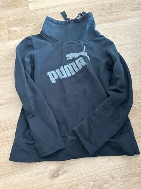Puma Black Sweatshirt with Grey Logo Funnel Neck